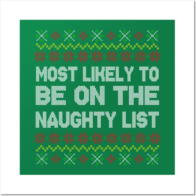 Most Likely To Be On Naughty List Ugly Christmas Sweater Pattern Wall Art by E